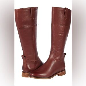 Brown leather Clarks boots with small heel